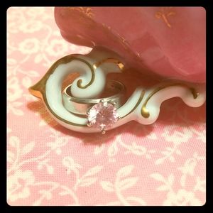 Huge pink CZ sterling solitaire ring